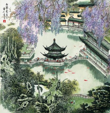Cao renrong Suzhou Park en primavera chino antiguo Pinturas al óleo